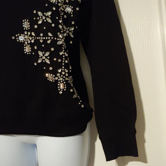 Hemant & Nandita Womens Black Handmade Blingy Sparkly Crystals Sweatshirt XS - Picture 5 of 14